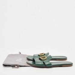 Pre Owned Dior Green Leather Montaigne Flat Slides Size 38