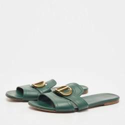 Pre Owned Dior Green Leather Montaigne Flat Slides Size 38