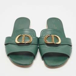 Pre Owned Dior Green Leather Montaigne Flat Slides Size 38