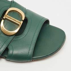 Pre Owned Dior Green Leather Montaigne Flat Slides Size 38