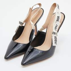 Dior Black Patent Leather J'adior Slingback Pumps Size 36