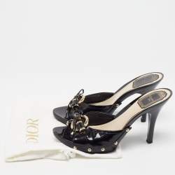 Pre Owned Dior Black Patent Slide Sandals Size 38