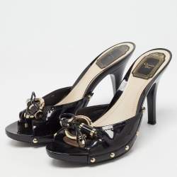 Pre Owned Dior Black Patent Slide Sandals Size 38