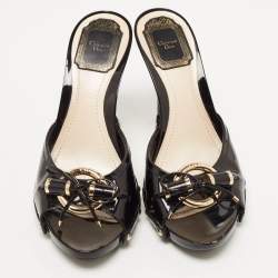 Pre Owned Dior Black Patent Slide Sandals Size 38
