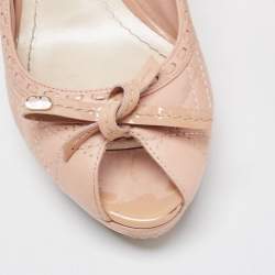 Pre Owned Dior Beige Cannage Leather Bow Peep Toe Pumps Size 37.5