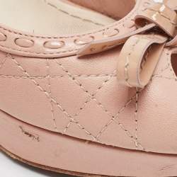 Pre Owned Dior Beige Cannage Leather Bow Peep Toe Pumps Size 37.5