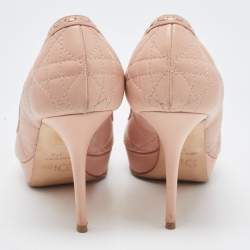 Pre Owned Dior Beige Cannage Leather Bow Peep Toe Pumps Size 37.5