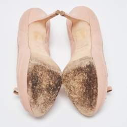 Pre Owned Dior Beige Cannage Leather Bow Peep Toe Pumps Size 37.5