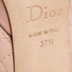 Pre Owned Dior Beige Cannage Leather Bow Peep Toe Pumps Size 37.5