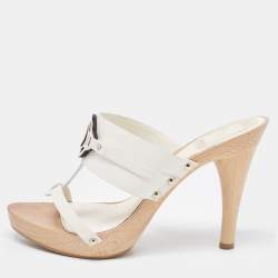 Dior White Leather Logo Accent Clogs Size 37.5