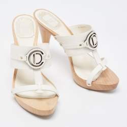 Dior White Leather Logo Accent Clogs Size 37.5