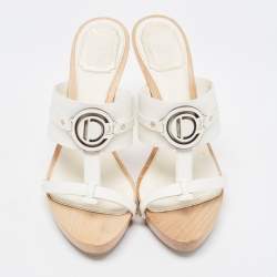 Dior White Leather Logo Accent Clogs Size 37.5
