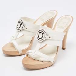 Dior White Leather Logo Accent Clogs Size 37.5