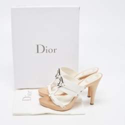 Dior White Leather Logo Accent Clogs Size 37.5