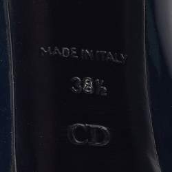 Pre Owned Dior Navy Blue Patent Leather Peep Toe Cannage Heel Platform Pumps Size 38.5