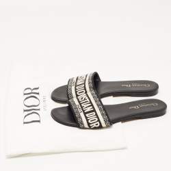 مملوكة مسبقًا Dior Black/White Canvas Dway Flat Slides Size 37.5