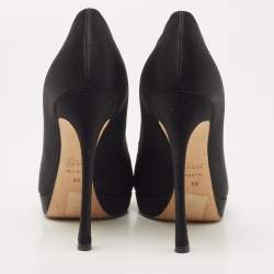 Dior Black Satin Crystal Embellished Peep Toe Pumps Size 39