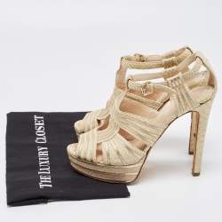 Dior Beige/Gold Embossed Python and Leather Platform Ankle Strap Sandals Size 39