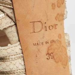 Dior Beige/Gold Embossed Python and Leather Platform Ankle Strap Sandals Size 39