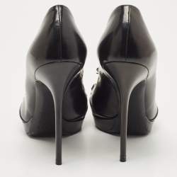 Pre Owned Dior Black Patent Leather Bow Chain Detail Peep Toe Pumps Size 39.5