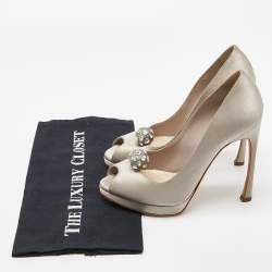 Dior Grey Satin Peep Toe Platform Pumps Size 38.5