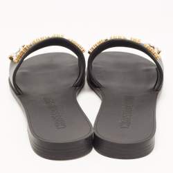 Dior Black Rubber Faux Pearl Diorevolution Flat Slides Size 39