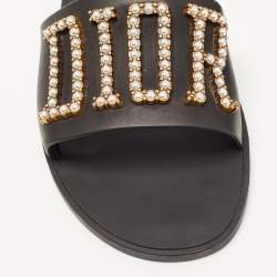 Dior Black Rubber Faux Pearl Diorevolution Flat Slides Size 39