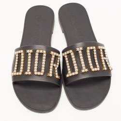 Dior Black Rubber Faux Pearl Diorevolution Flat Slides Size 39