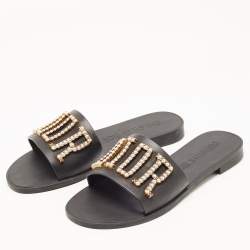 Dior Black Rubber Faux Pearl Diorevolution Flat Slides Size 39