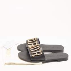 Dior Black Rubber Faux Pearl Diorevolution Flat Slides Size 39