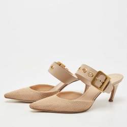 Dior Beige Mesh and Leather D Dior Mules Size 39