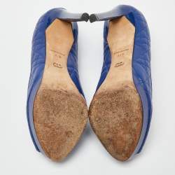 Pre Owned  حذاء كعب عالي ديور جلد لامع وجلد كاناج بيج مزين فيونكة مقدمة مفتوحة نعل سميك مقاس 41