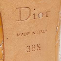 Pre Owned Dior Light Orange/Black Cannage Patent Leather Bow Peep Toe Pumps Size 38.5