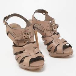 Dior Brown Leather Platform Strappy Sandals Size 38.5