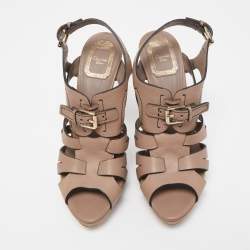 Dior Brown Leather Platform Strappy Sandals Size 38.5