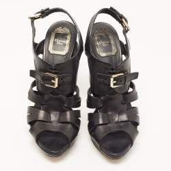 Dior Black Leather Platform Strappy Sandals Size 38.5