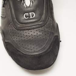 Pre Owned Dior Black Leather and Suede D-Bee Low Top Sneakers Size 38