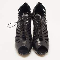 Dior Black Leather Gladiator Ankle Boots Size 38.5