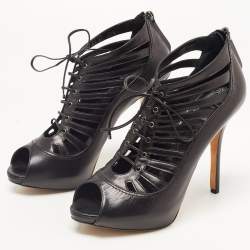 Dior Black Leather Gladiator Ankle Boots Size 38.5