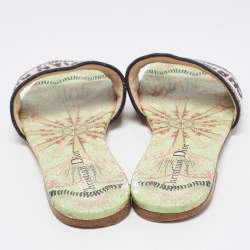 Pre Owned Dior Multicolor Canvas Dway Flat Slides Size 37.5