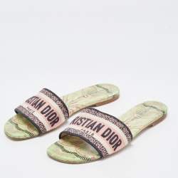 Pre Owned Dior Multicolor Canvas Dway Flat Slides Size 37.5