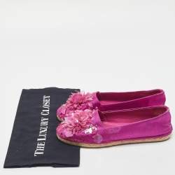 Pre Owned Dior Pink Canvas Embellished Espadrille Flats Size 37