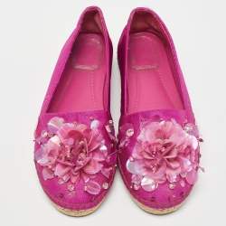 Pre Owned Dior Pink Canvas Embellished Espadrille Flats Size 37