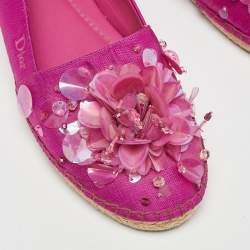 Pre Owned Dior Pink Canvas Embellished Espadrille Flats Size 37