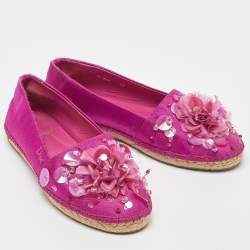 Pre Owned Dior Pink Canvas Embellished Espadrille Flats Size 37