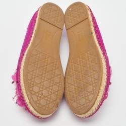 Pre Owned Dior Pink Canvas Embellished Espadrille Flats Size 37