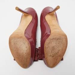 Pre Owned Dior Dark Pink Patent Leather Cannage Cut Out Bow Peep Toe Platform Pumps Size 40.5