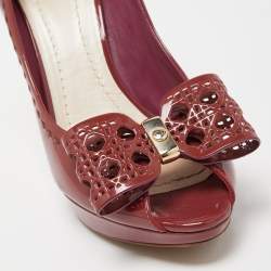 Pre Owned Dior Dark Pink Patent Leather Cannage Cut Out Bow Peep Toe Platform Pumps Size 40.5