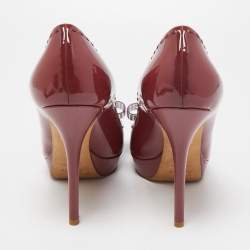 Pre Owned Dior Dark Pink Patent Leather Cannage Cut Out Bow Peep Toe Platform Pumps Size 40.5