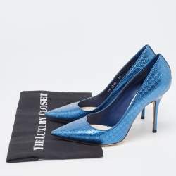 Pre Owned Dior Blue Patent Cherie Pointed Toe Pumps Size 39